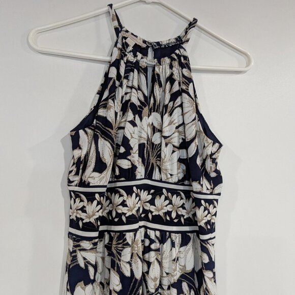 Dressbarn Floral Halter Maxi Bress Navy Blue White Size 8 Petite - Picture 2 of 6